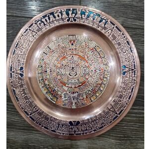 Vintage Copper Guadalajara Mexico Aztec Sun Stone‎ Calendar Wall Art Plaque Hang